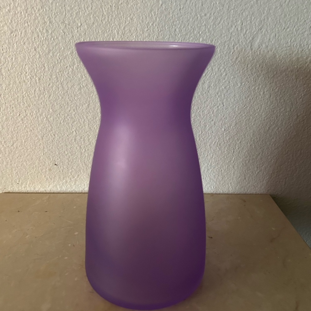 Frosted, lavender vase, 6.75”